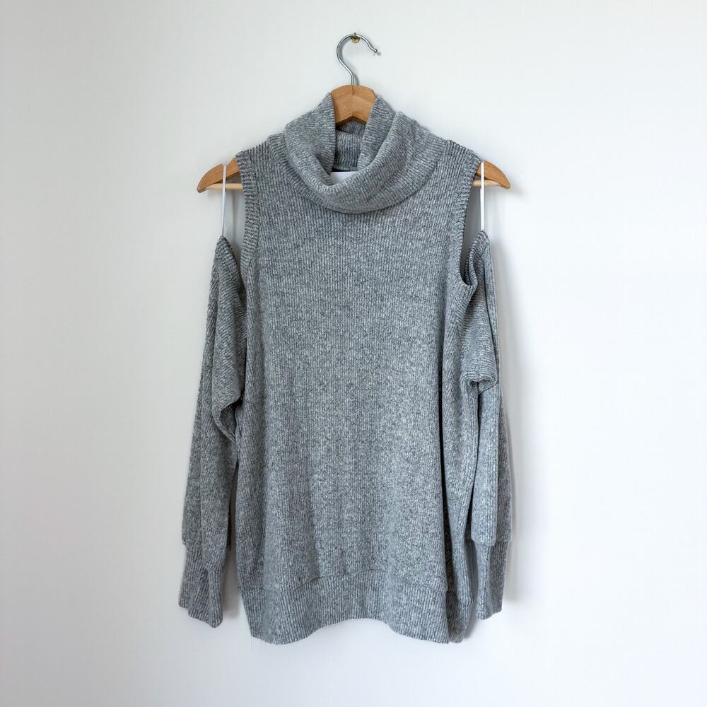 Allison Joy Shannon Cutout Cold Shoulder Cowl Neck Sweatshirt Heather Grey L NWT